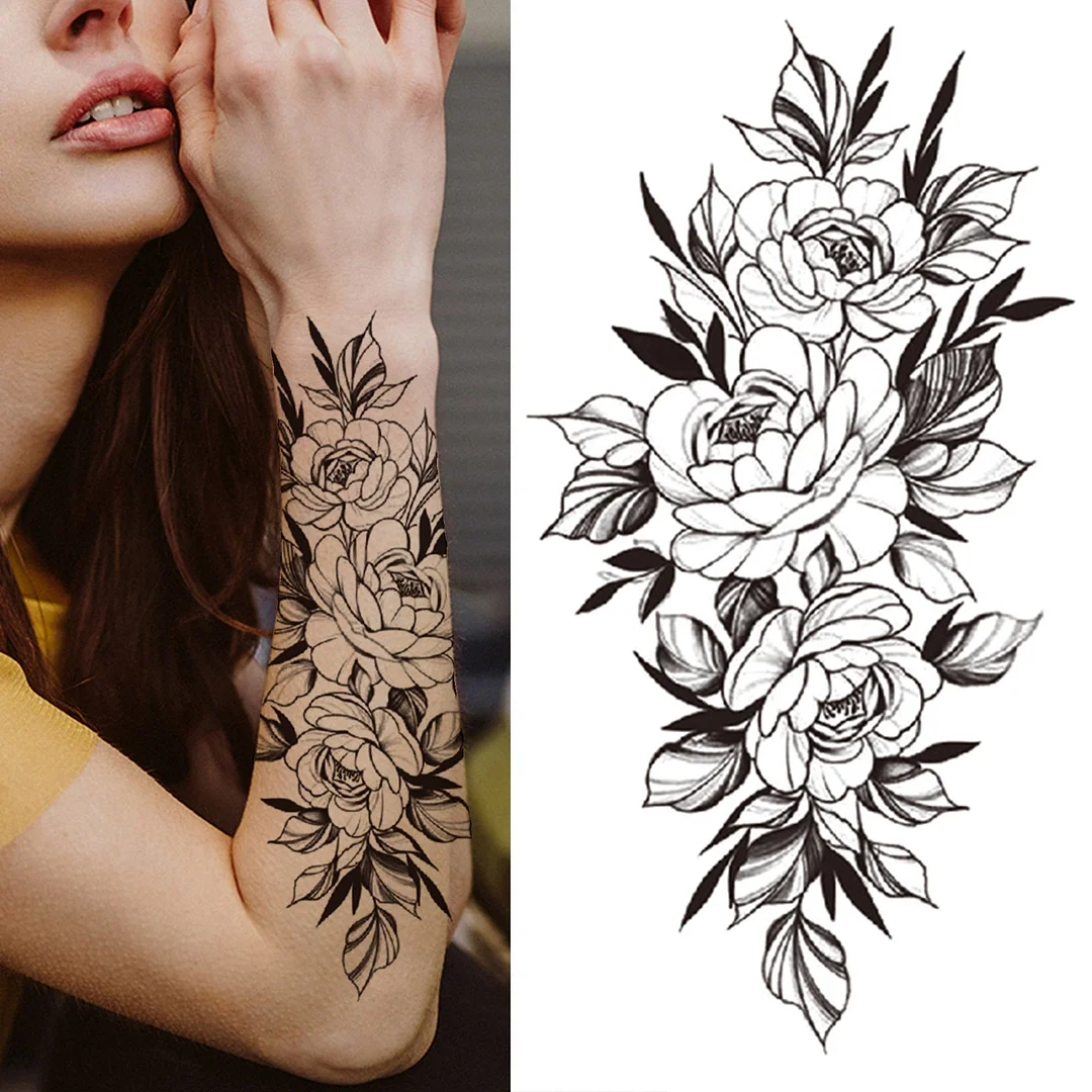 Clock Flower Tattoo Sticker Fake Tiger Lion Deer Snake Temporary Tattoo For Momen Kids Black Evil Devil Tribal Totem Tatoo Paper 712