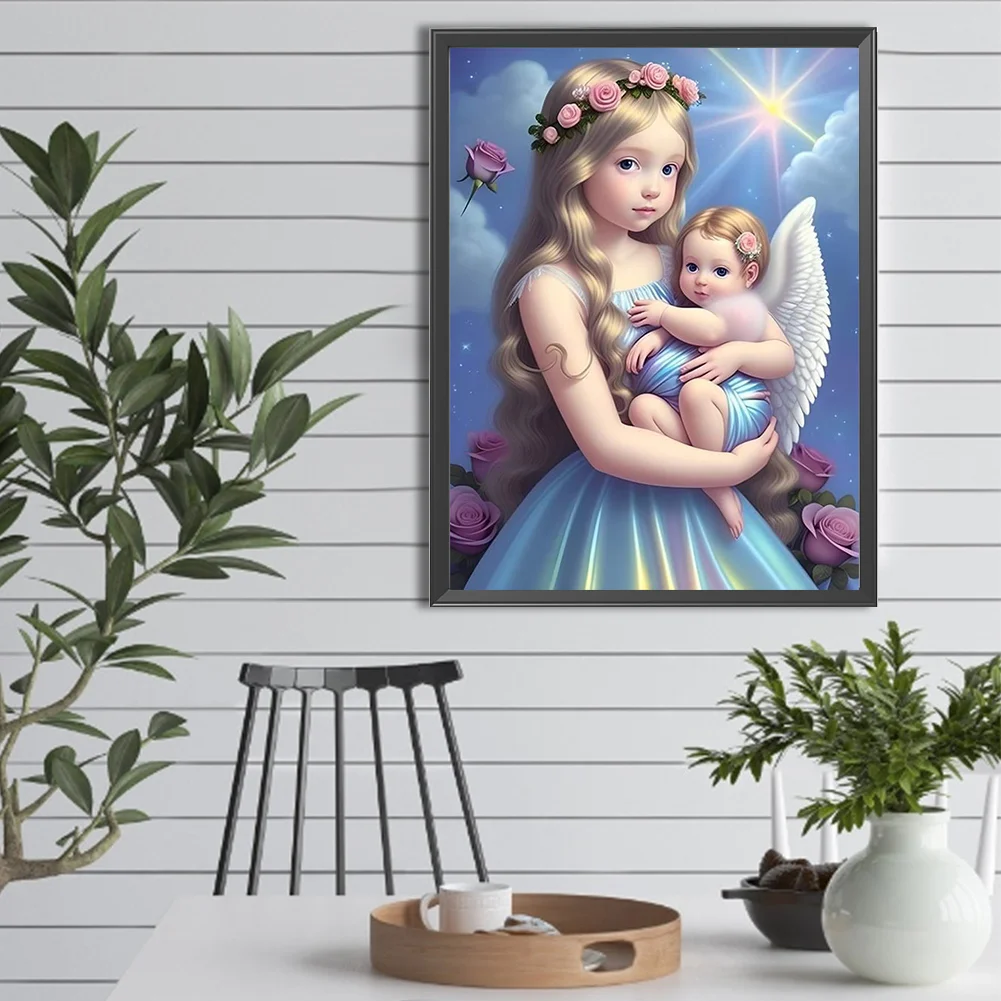 Full Round Diamond Painting 30*40cm - Little Girl And Angel