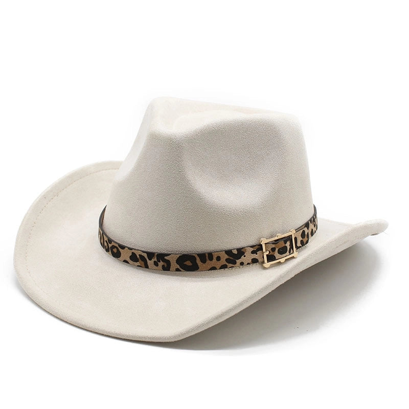 New Ethnic Suede Hat Leopard Belt Men Women Couple Hat Western Denim Top Hat