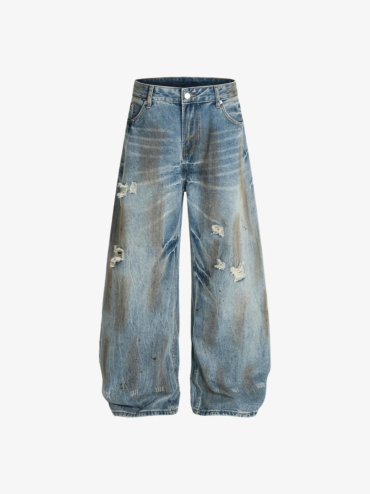 Blue Act Chic Distressed Ripped Scimitar Baggy Jeans Front