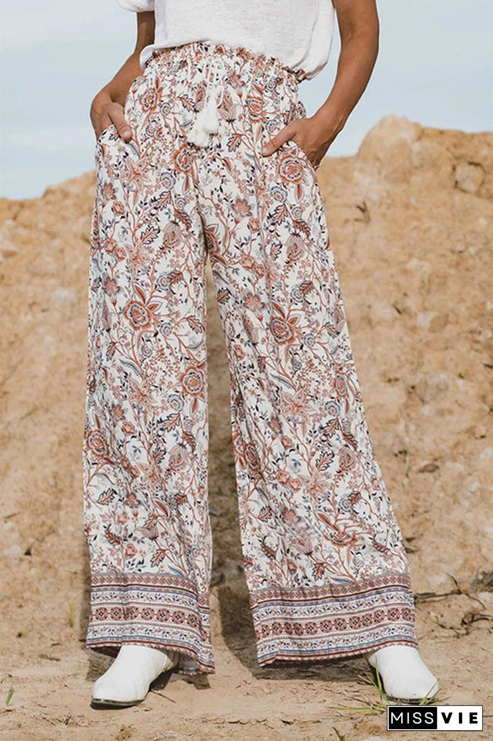 Boho Floral Wide Leg Palazzo Pants