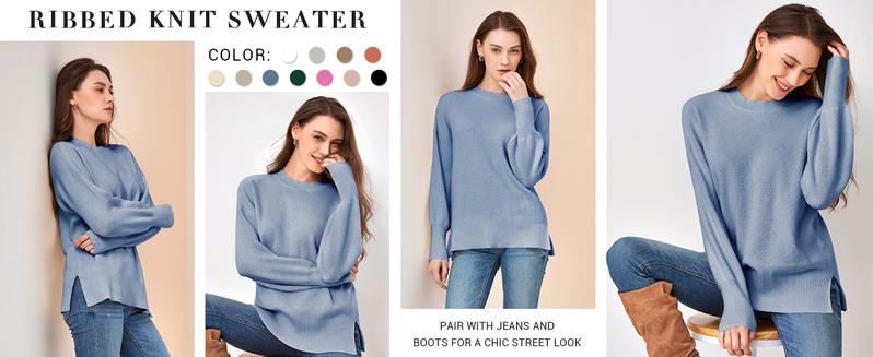 Ebifin Womens Oversized Tunic Sweaters Fall Slouchy Long Sleeve Ribbed Knit Side Slit Pullover Jumper Ebifin Womens Oversized Tunic Sweaters Fall Slouchy Long Sleeve Ribbed Knit Side Slit Pullover Jumper