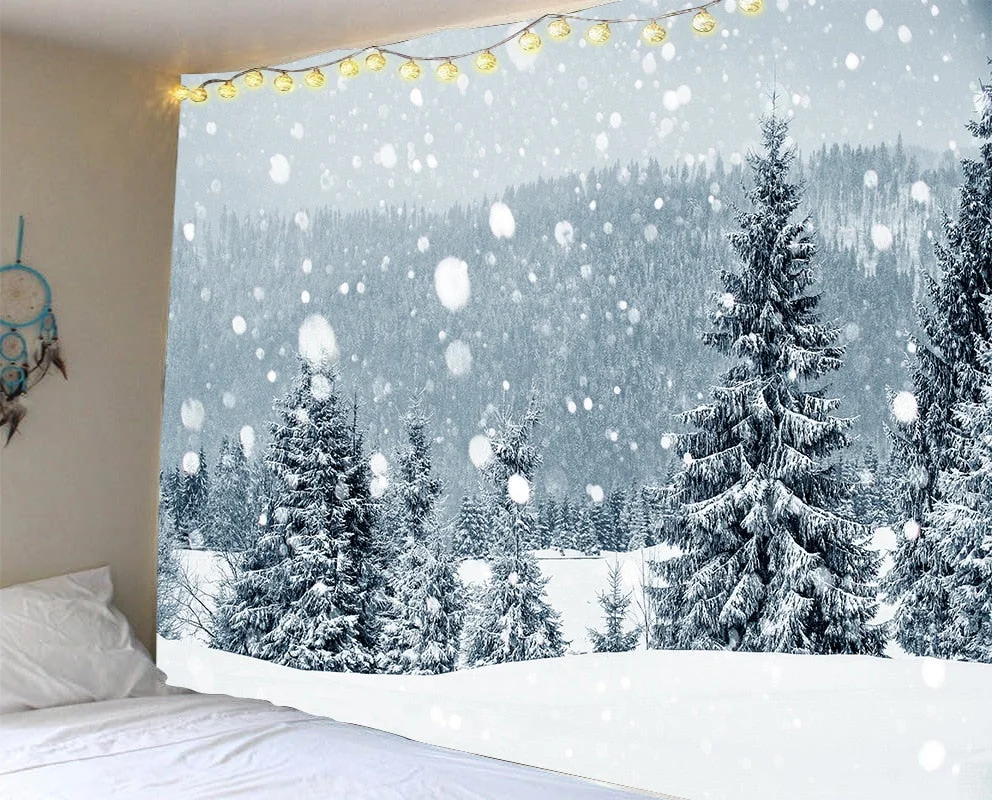 Christmas Tree Fireplace Warm Family Wall Hanging Backdrop Home Room Decoration Gift Tapestry