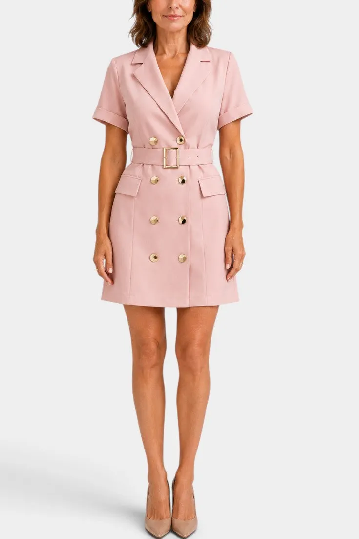 Structured Belted Blazer Dress with Double Breasted Closure