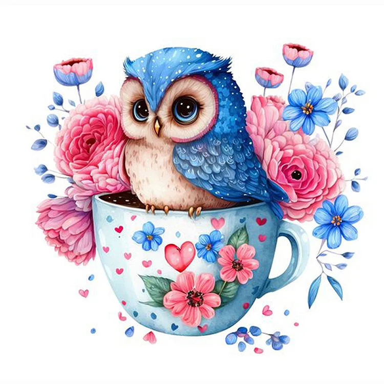 【Huacan Brand】Owl On Teacup 18CT Stamped Cross Stitch 20*20CM