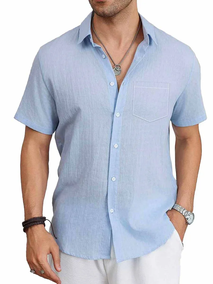 Men's Fashionable Casual Comfortable Pocket Short Sleeve Shirt
