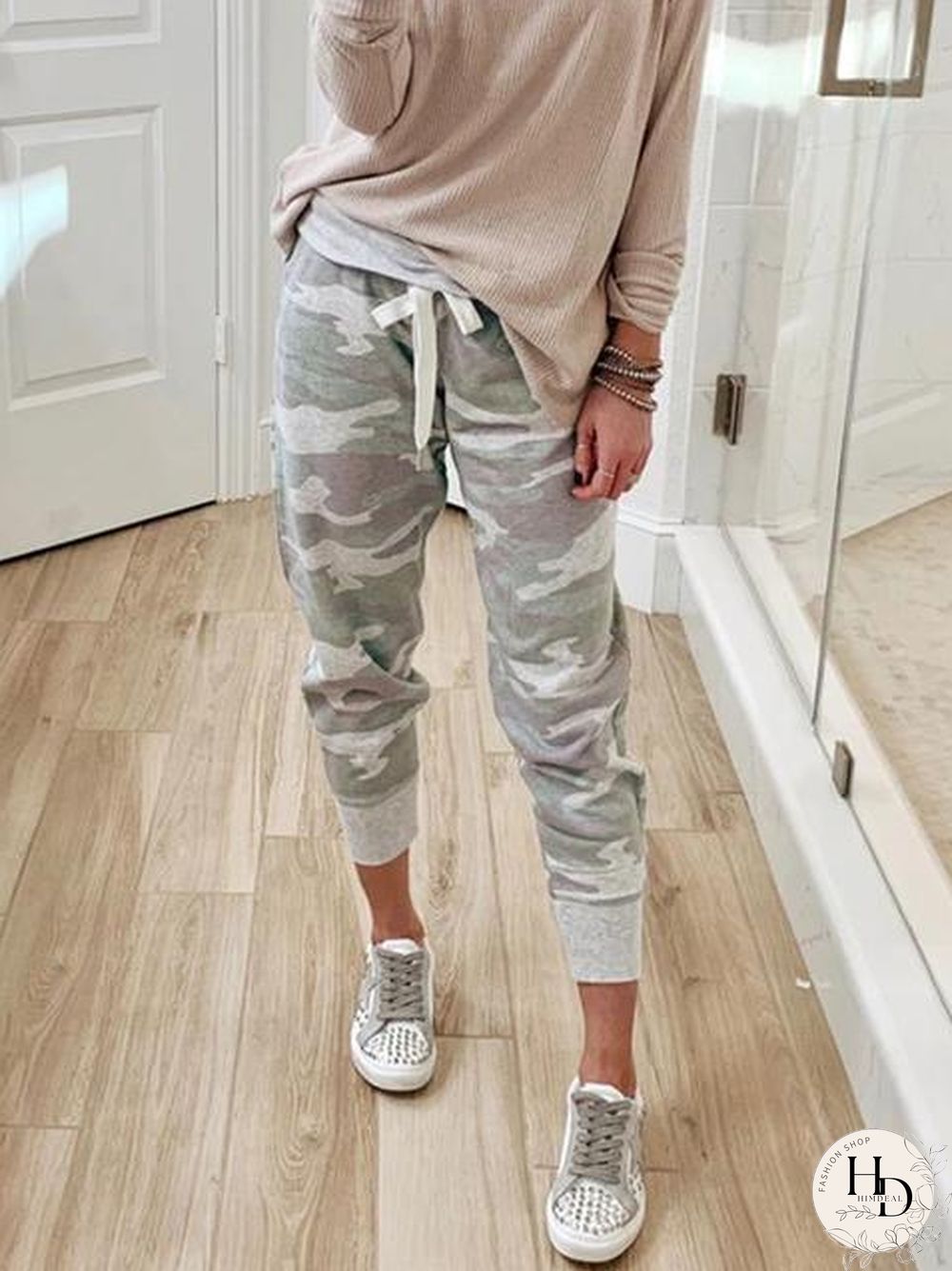 Camo Pattern Drawstring Pants