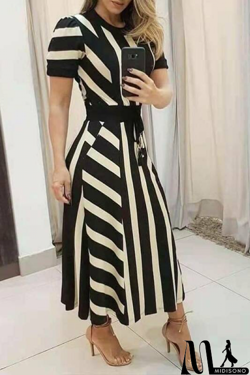MidiSono - Striped Colorblock Short Sleeve Maxi Dress