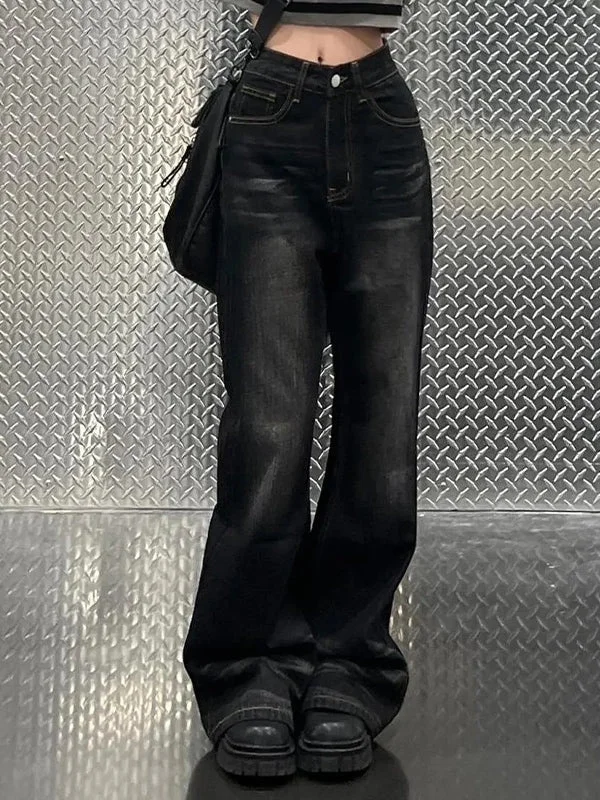 Brownm black boyfriend flare jeans with faded effect