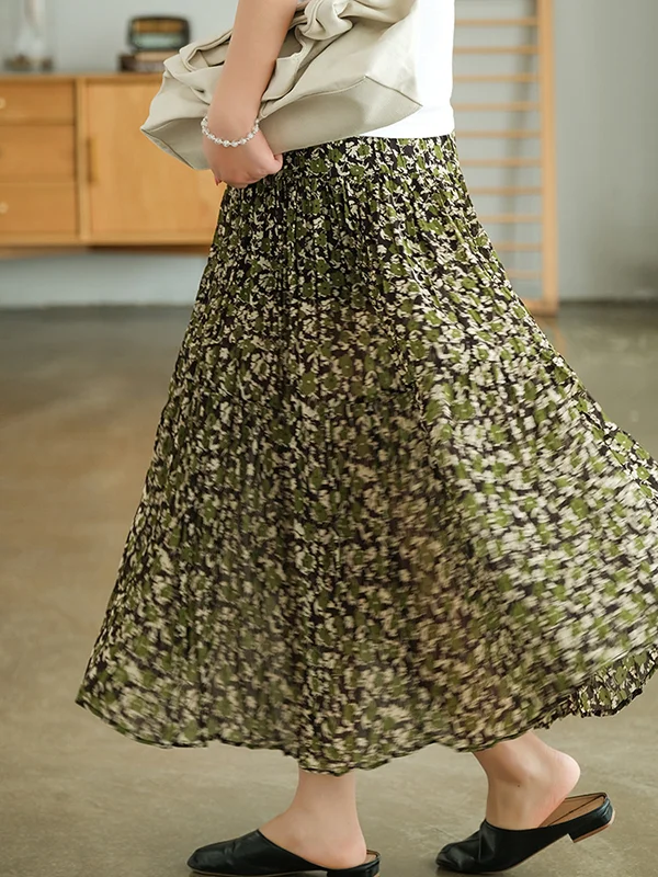 Vintage Roomy Split-Side A-Line Floral Stamped Skirts