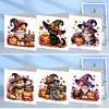 (US Only)6PCS DIY Halloween Cat Diamond Art Greeting Cards for Halloween and Holidays