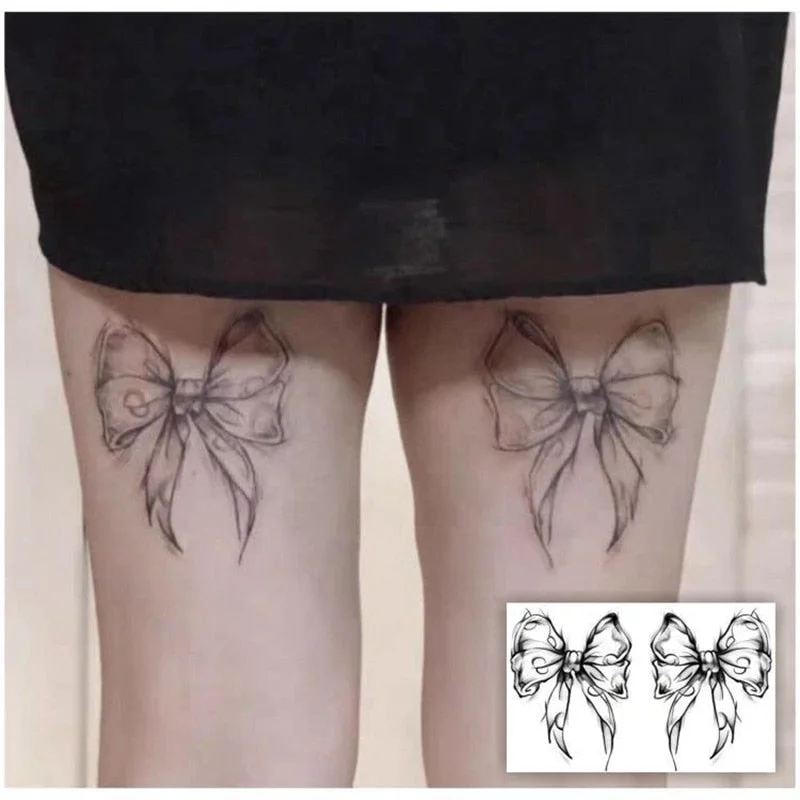 Dark Line Butterfly Cartoon Tattoo Stickers Cute Bow Sexy Tattoos for Women Fake Arm Shoulder Thigh Body Art Temporary Tattoos