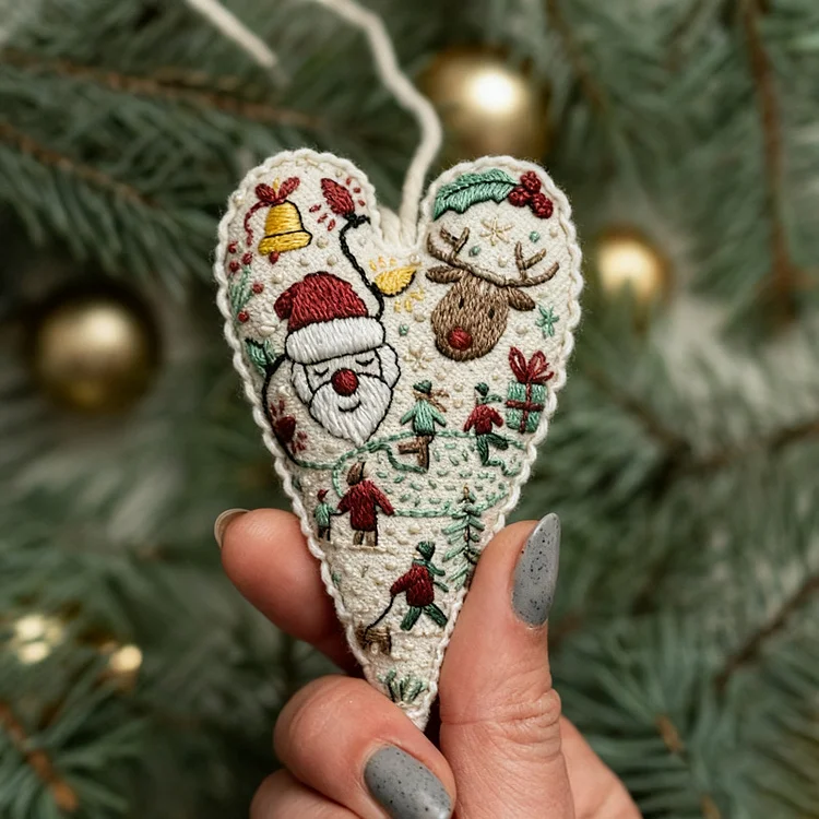DIY Embroidered Christmas Ornament Heart Pattern