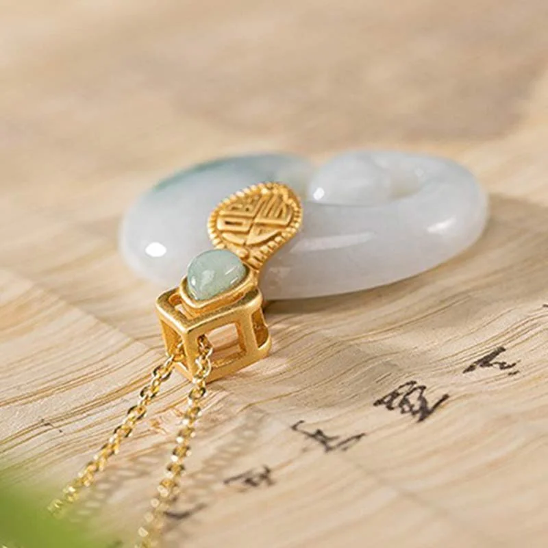 925 Sterling Silver Jade Elephant Abundance Necklace Pendant