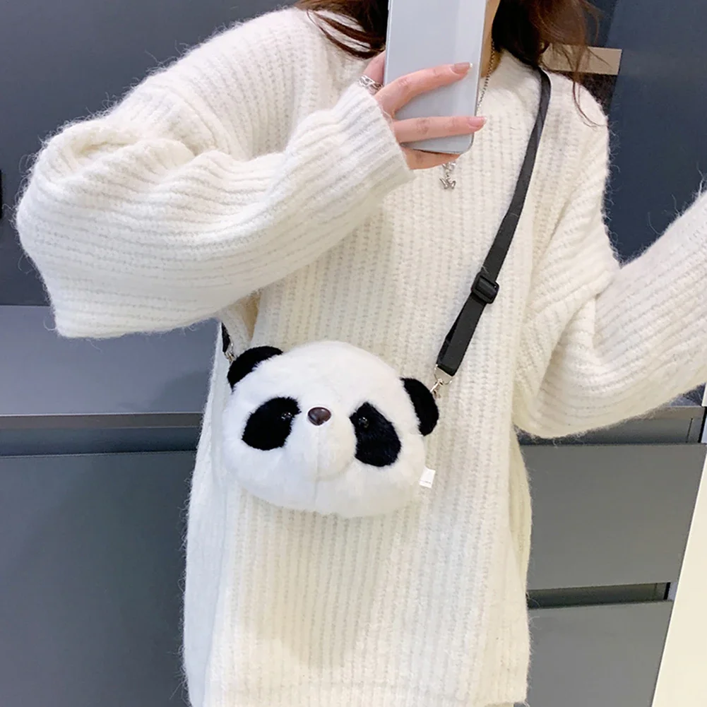 Pongl Women Plush Panda Crossbody Bag Lady Winter Soft Warm Fluffy Kawaii Messenger Bag Female Girl Shopping Travel Tote Purse Handbag