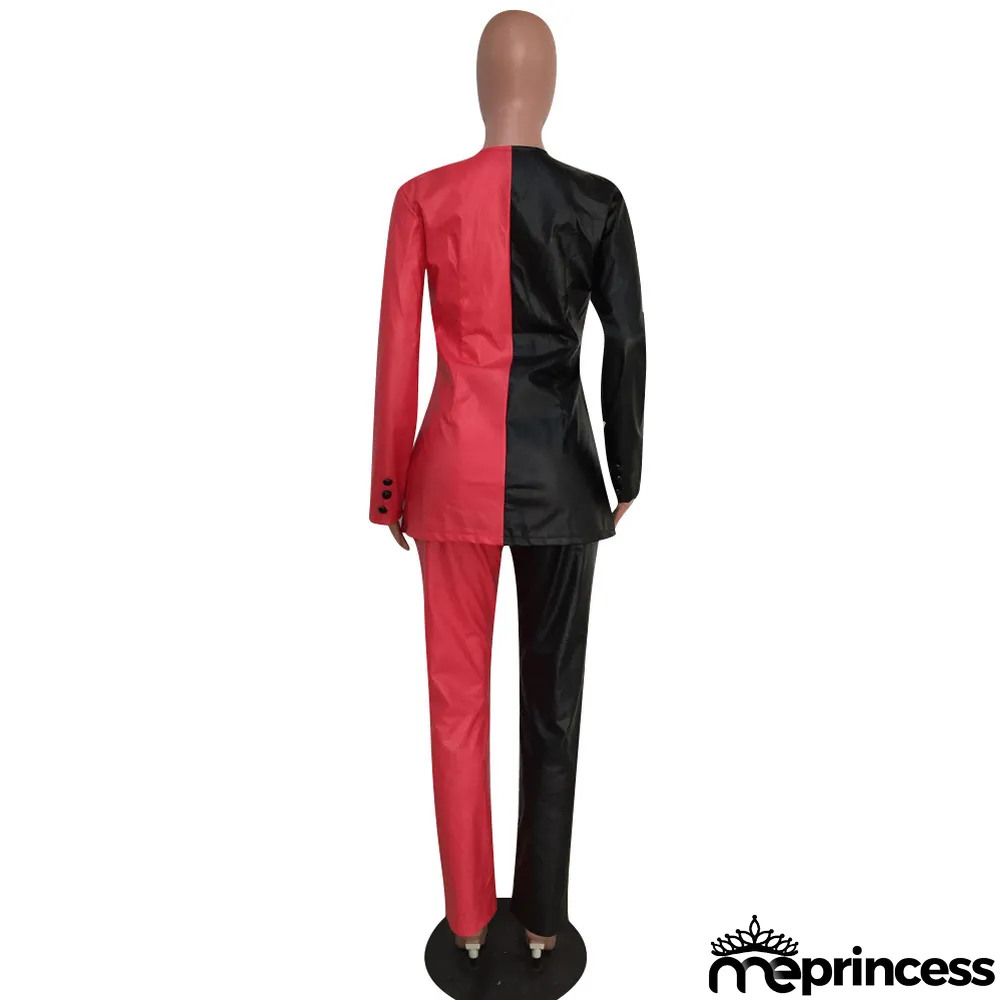 Fashion PU Soft Leather Suit Splicing Temperament Suit