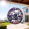 (18.5cm)DIY Acrylic Jigsaw Puzzle Window Hanging with Hanging Chain DIY Stained Glass Decoration Round Window Puzzle Decor for DIY Craft Project (Flower Motorbike)