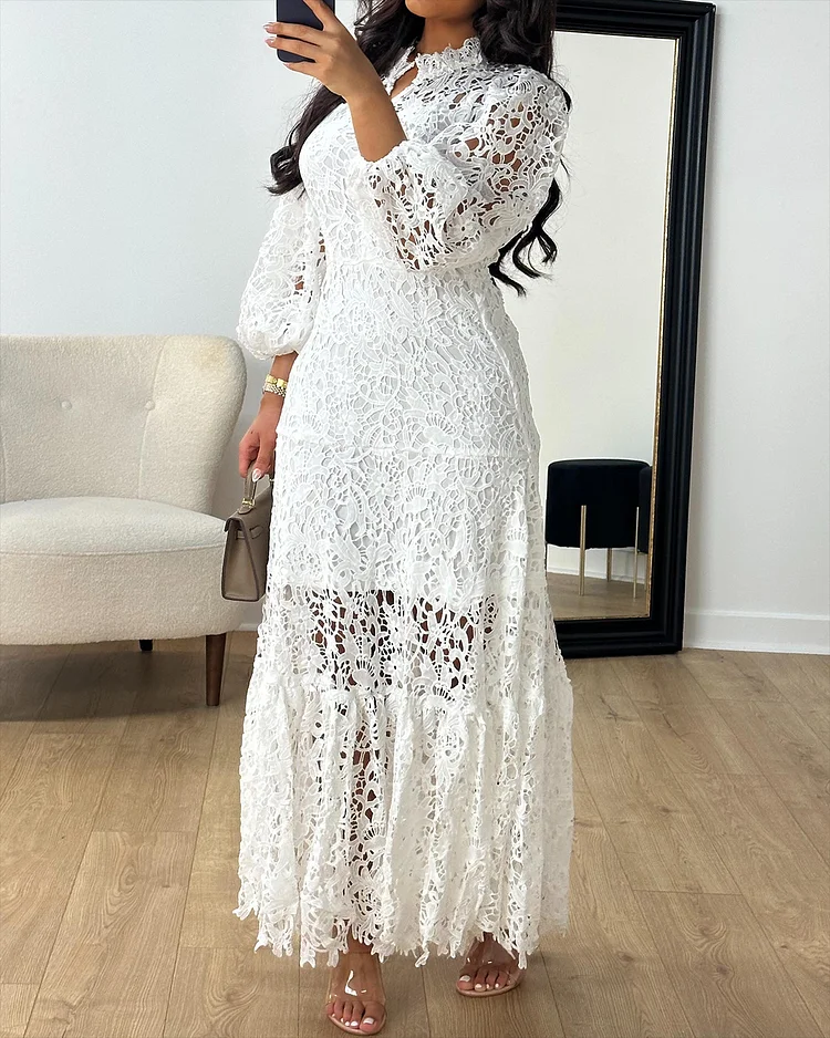 Women's Long Sleeve Hollow Lace Dress