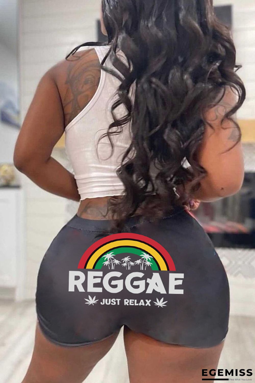 Black Fashion Casual Print Basic Skinny Mid Waist Shorts | EGEMISS