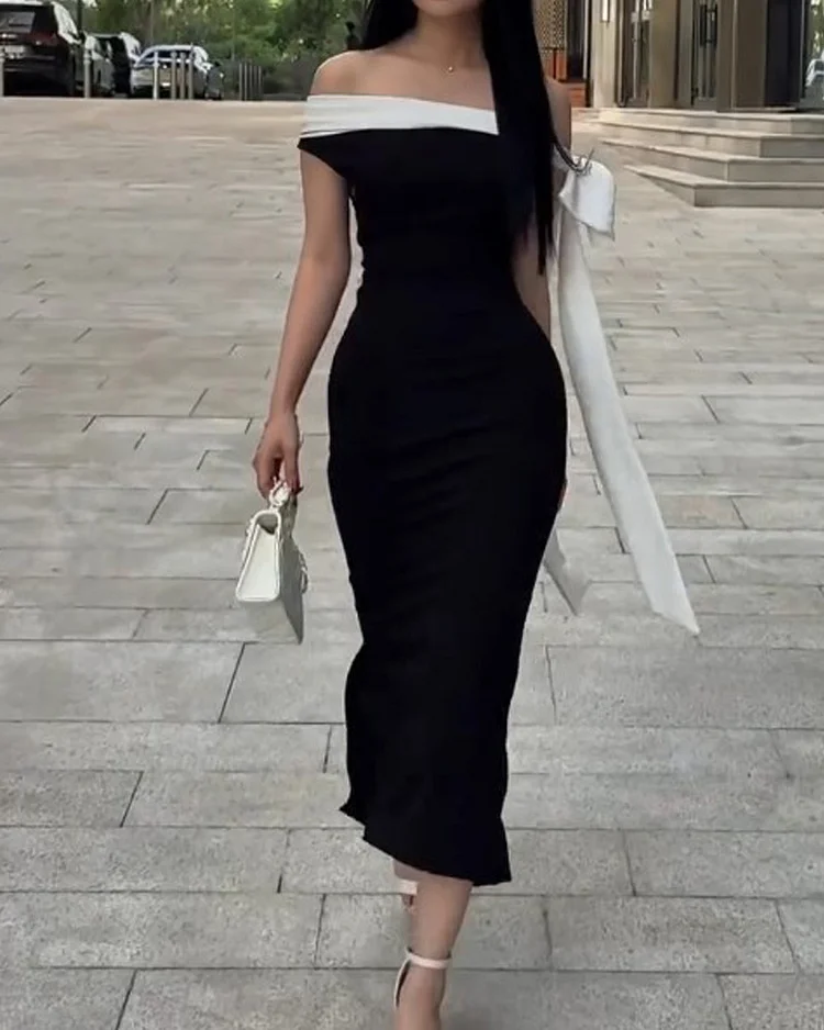 Women's off-shoulder strappy solid color dress