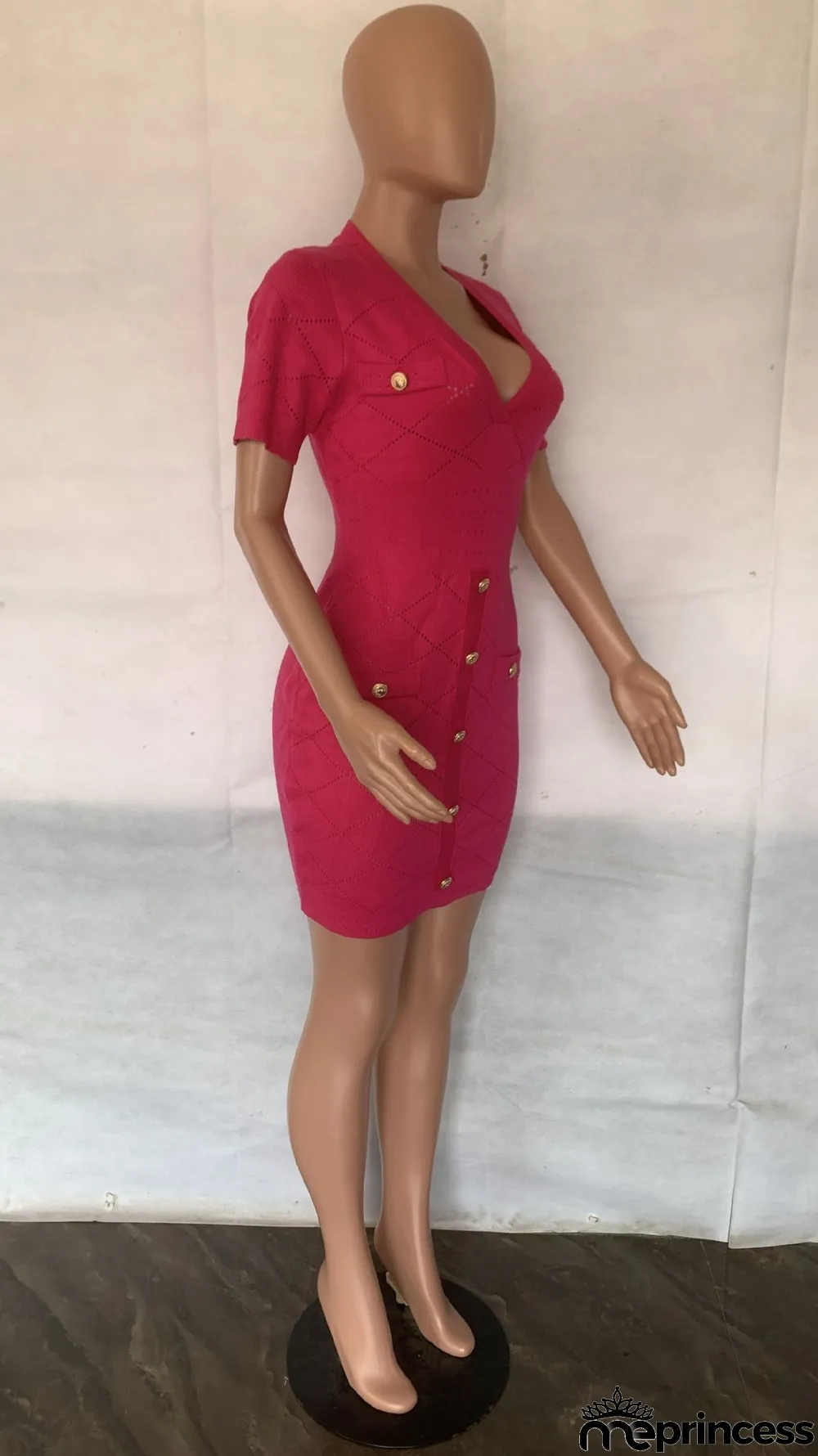 Solid Color V Neck Knits Midi Dress