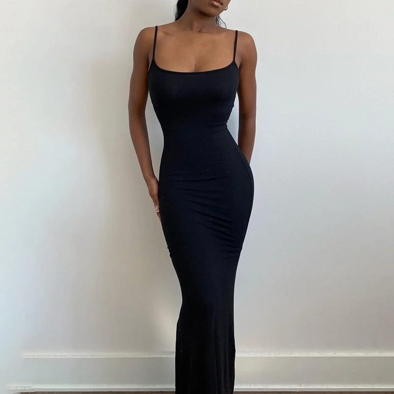 Yiallen Summer Fashion Strap Backless Long Maxi Solid Dresses Party Club Vacation Outfits for Women 2022 New Sexy Casual  Dress