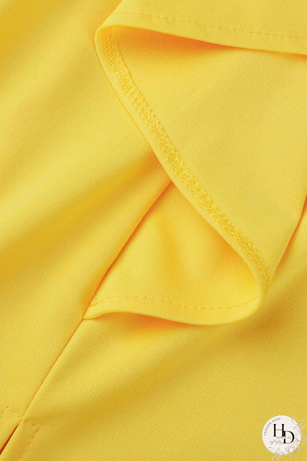 Yellow Casual Solid Patchwork Flounce Slit O Neck Dresses