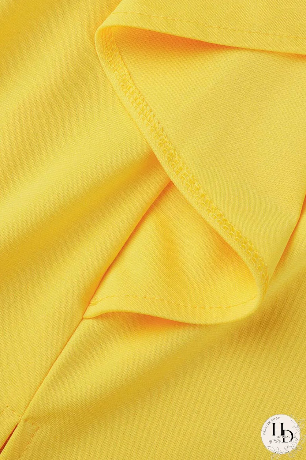 Yellow Casual Solid Patchwork Flounce Slit O Neck Dresses