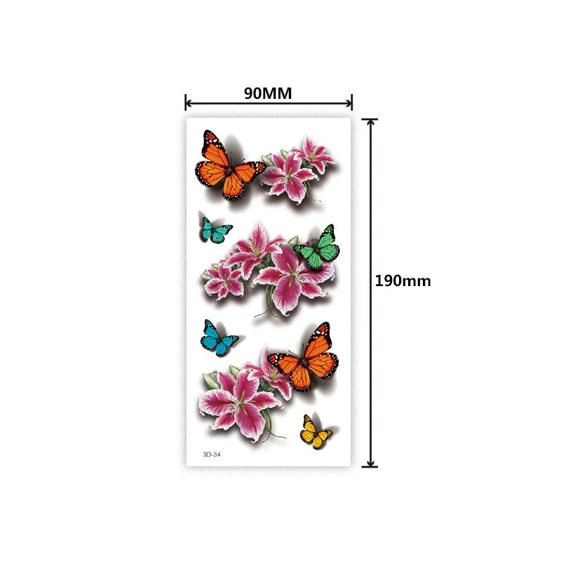 Waterproof 3D tattoo sticker Three-dimensional color printing tattoo sticker Butterfly flower animal color tattoo sticker