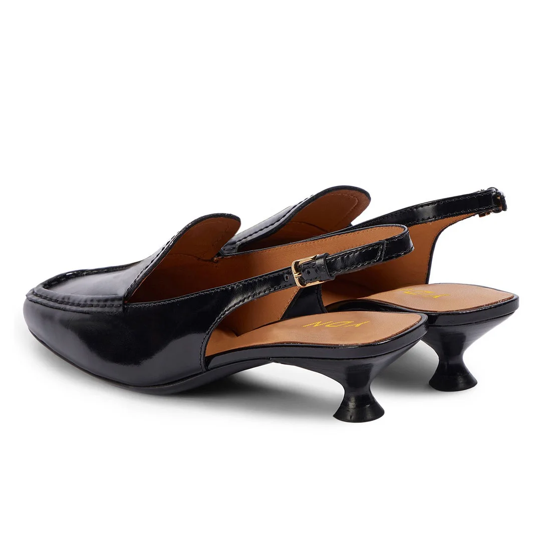 Square Toe Slip-On Spool Heel Slingback Loafer Shoes Women in Black