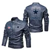 Men's Cowboy Team Retro Washed Distressed Leather Jacket Coat