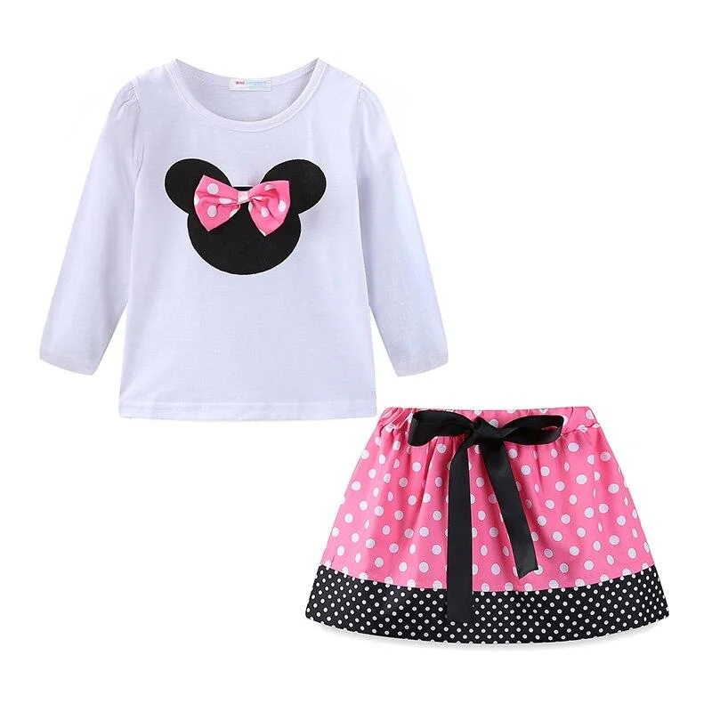 Mudkingdom Little Girls Set Cute Polka Dot Long Sleeve Cotton Tops and Skirt Suit for Girl Outfits Toddler Clothes Spring Autumn