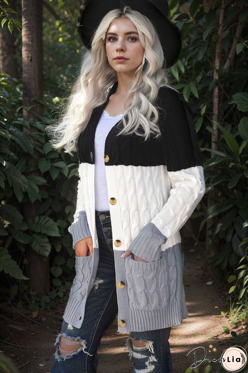 cozy cable knit button front long sleeve cardigan