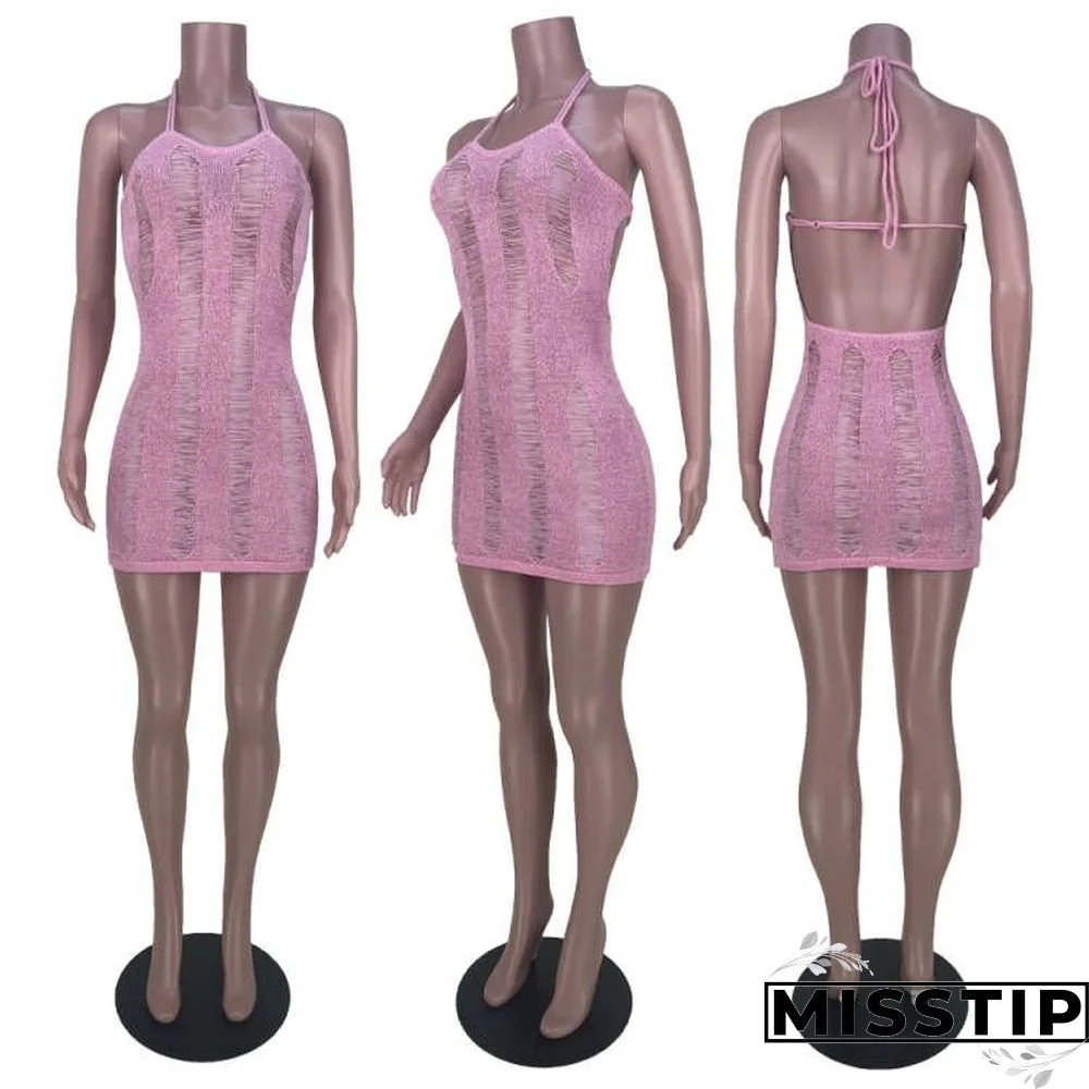 Sexy Halter Neck Lace Up Backless Short Dresses