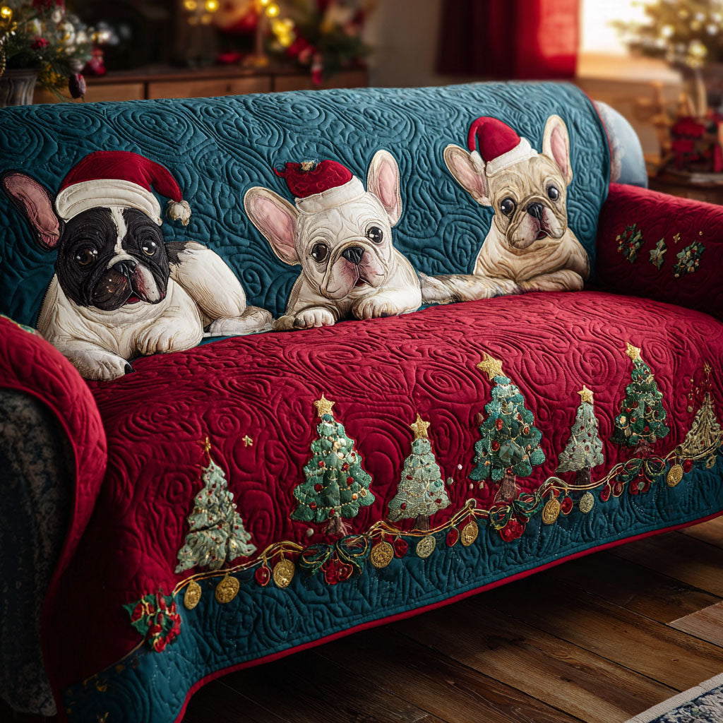 Winter Frenchies Quilted Sofa Cover NCU0TV852 everthome