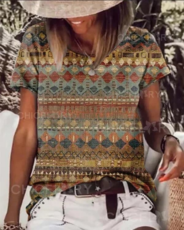 Vintage Traditional Leisure Crewneck Top
