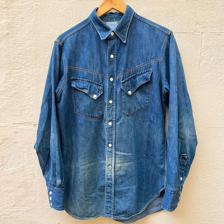 Western Washed Blue Denim Shirt