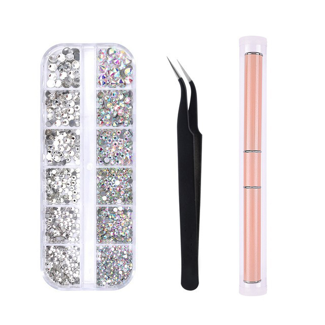 Multi-Size Nail Rhinestones Kit 3D Crystal AB DIY Nail Art Decors Diamond Gems Glitter Manicure Point Drill Pen Tweezers Tools #