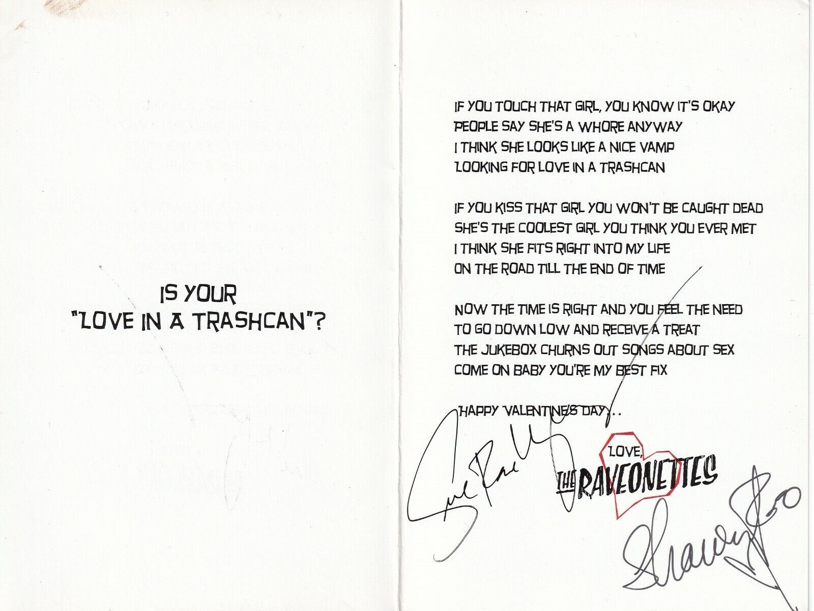 The Raveonettes REAL hand SIGNED Valentines Day Card #2 COA Autographed by both