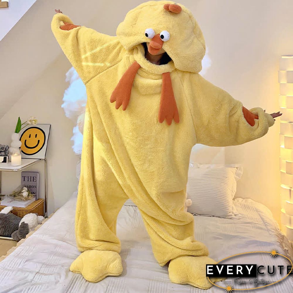 Funny Cartoon Chick Plush Hooded Jumpsuit Pajamas