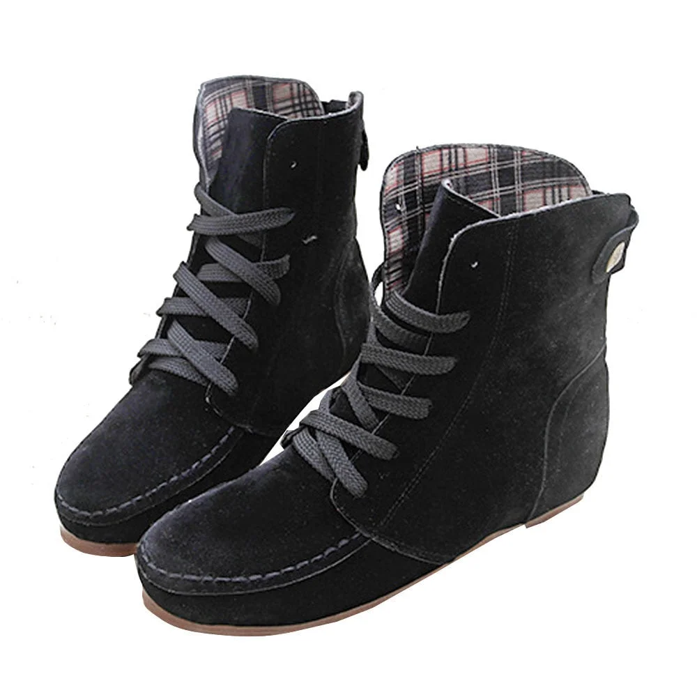 Women Suede Leather Ankle Boots Casual Lace Up Winter Boots Comfortable Soft Rubber Solid Black Flat Shoes Plus Size Female 2019