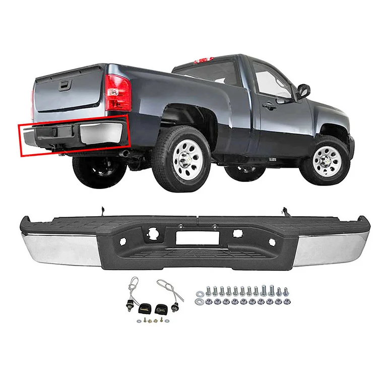 Silscvtt Chrome Steel Complete Rear Bumper Assembly Replacement for 2007-2013 Silverado Sierra 1500 GM1103147 22932803