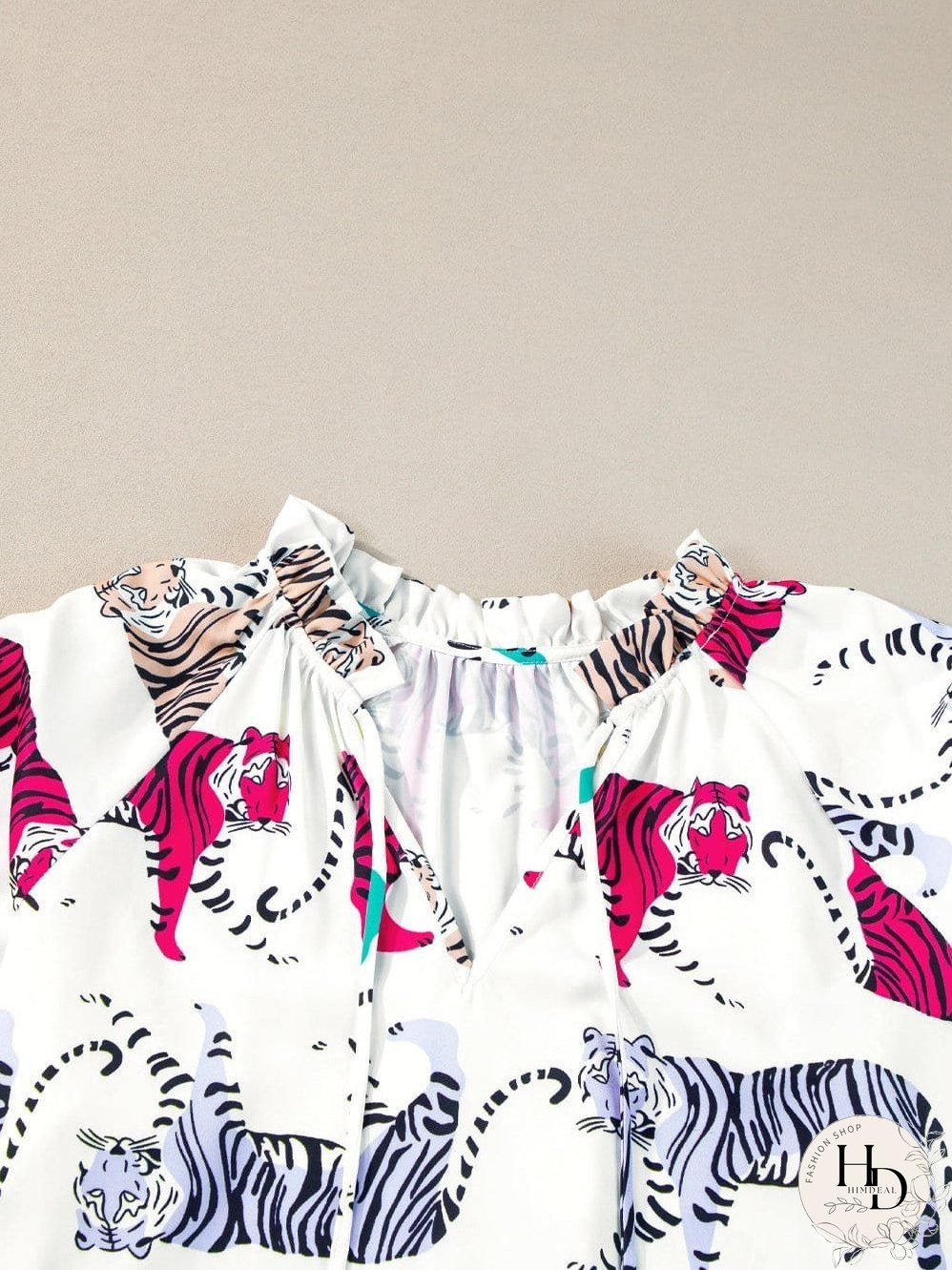 White Background Tiger Print Blouse