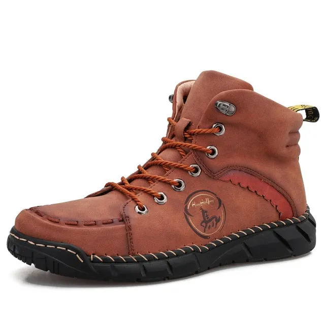 Fashion Men's Boots Handmade Men's Ankle Boots Autumn Winter Men's Motorcycle Boots Outdoor Men Short Boots Lace-up Men's Shoes