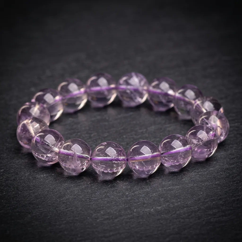 JiStones Ethereal Bolivian Amethyst Bracelet - Icy Mirror Grade Natural Gemstone 3A Standard - Translucent Lavender-14mm - Ultimate Opulence