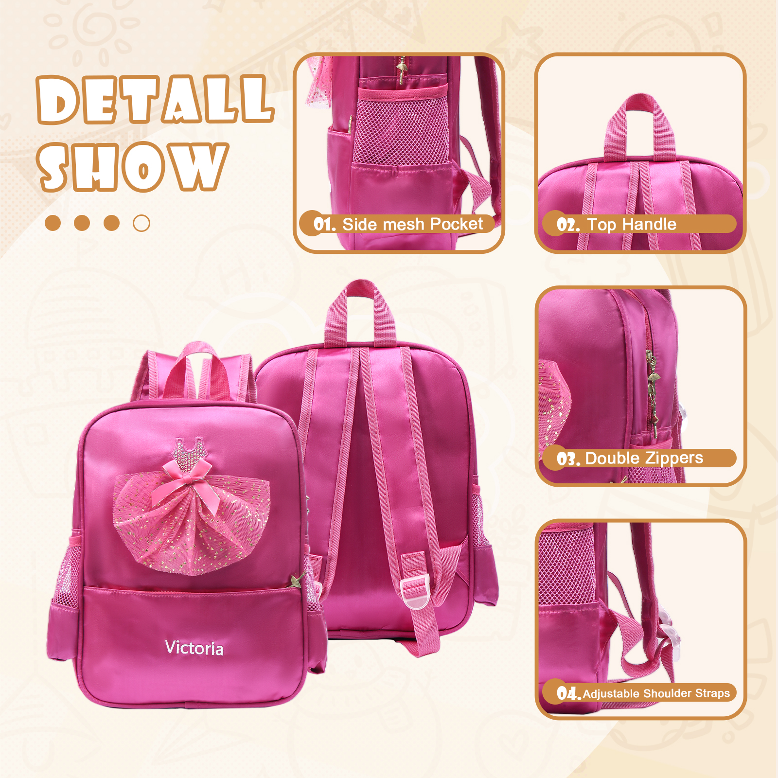 Personalised Princess Dress Style Schoolbag Custom Name Backpack Back To School Gift for Girls-Jessemade AU