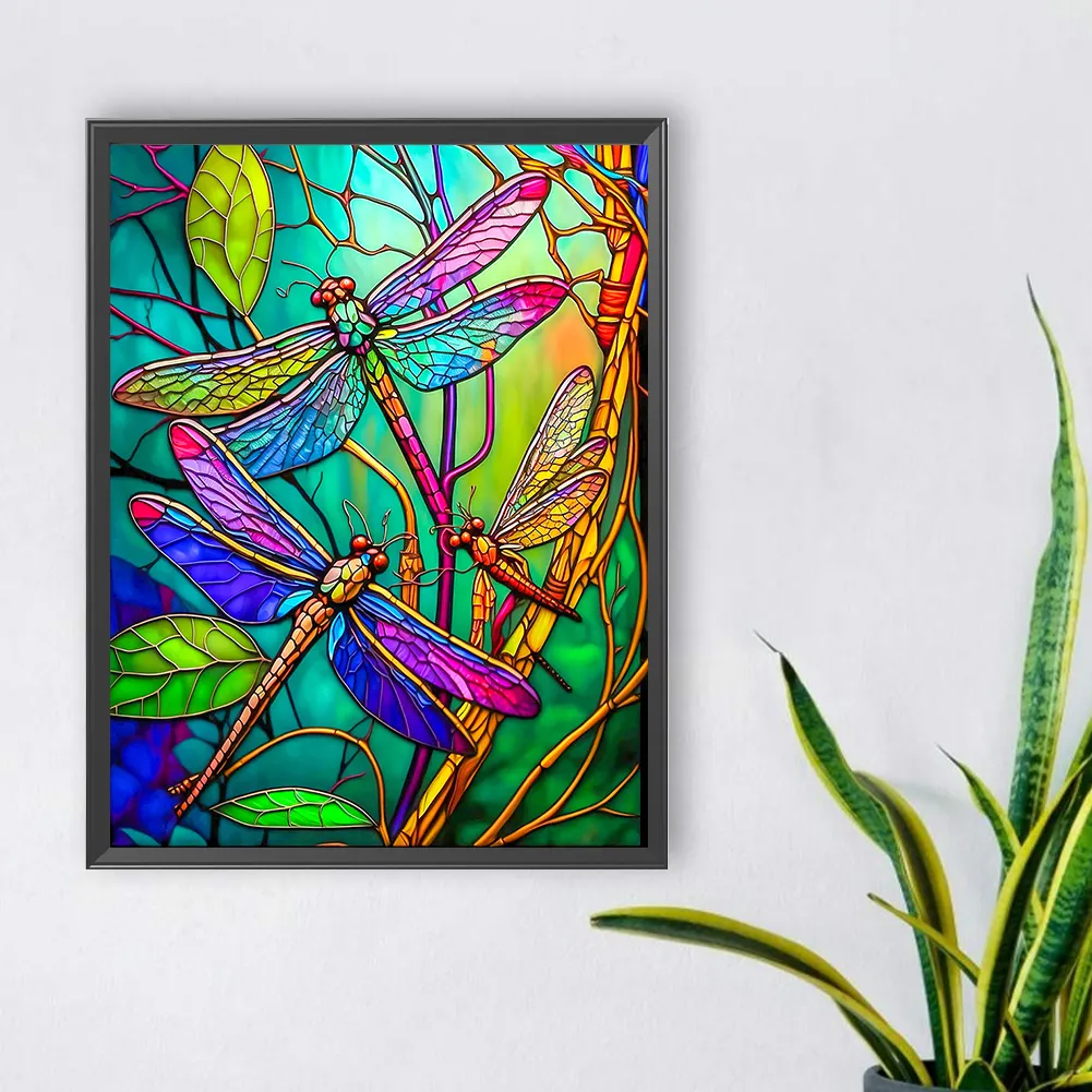Diamond Painting - Full Round Drill - Stained Glass Dragonfly(30*40cm)