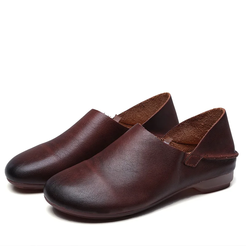 Yyvonne Layer Kraft Flat And Soft-Soled Single Shoes Spring New Mori Art Retro Leather Hand-Sleeveed Women's Shoes Monk