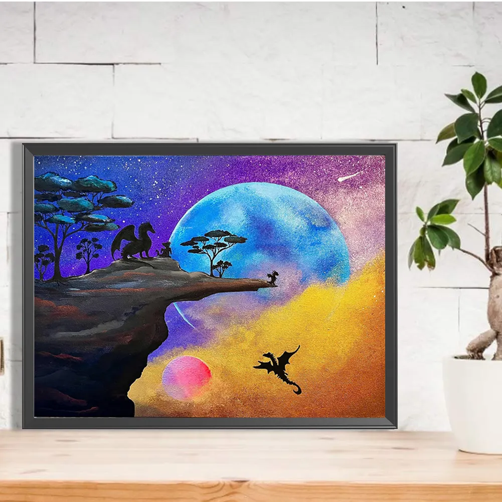 Full Round Diamond Painting 40*30cm - Young Dragon Learns To Fly