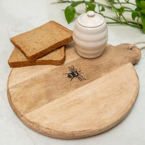 Round Wooden Chopping Board with Bee Detail